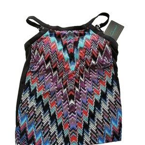 AQUA GREEN WOMEN'S MULTI-COLORED HIGH NECK TANKINI SWIMSUIT MEDIUM